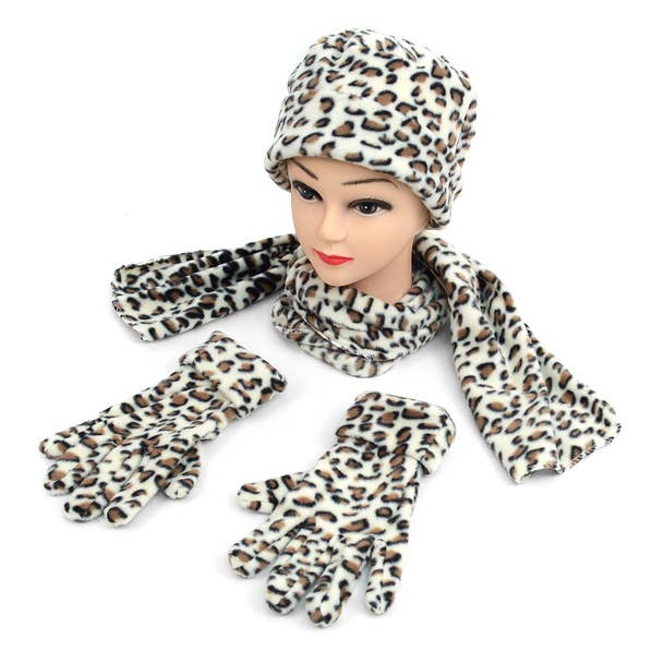 Women's Leopard Print Fleece Winter Set