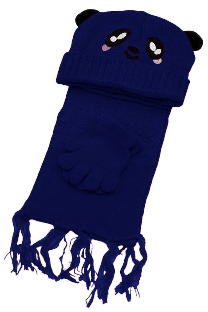 Kids 3 Pcs Panda Beanie, Wrap Scarf, and Gloves