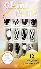 COFFIN SHAPED BLACK AND WHITE PRINT PRESS ON NAIL