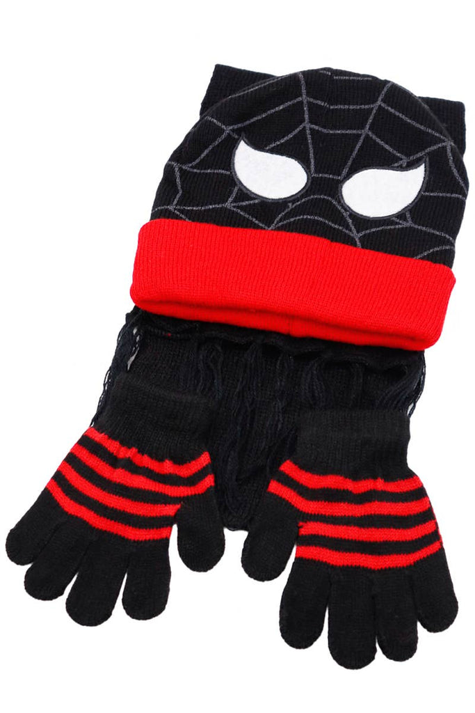 Kids Spider Beanie, Wrap Scarf, and Gloves Set