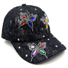 Triple Butterfly Rhinestone Mesh Cap Hat