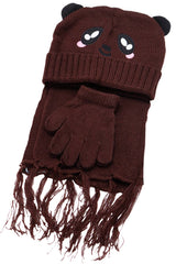 Kids 3 Pcs Panda Beanie, Wrap Scarf, and Gloves
