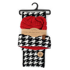 Women's 2pc Reversible Houndstooth Hat & Infinity Scarf Set