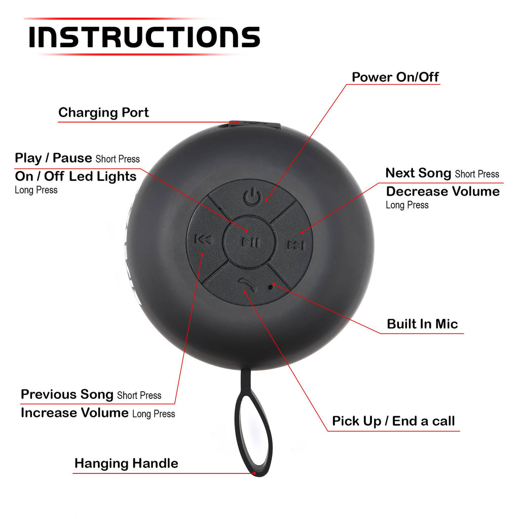 RISEBASS Water Resistant Bluetooth Shower Speaker, Handsfree