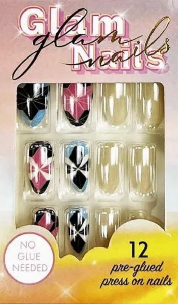 COFFIN SHAPED BLACK AND WHITE PRINT PRESS ON NAIL