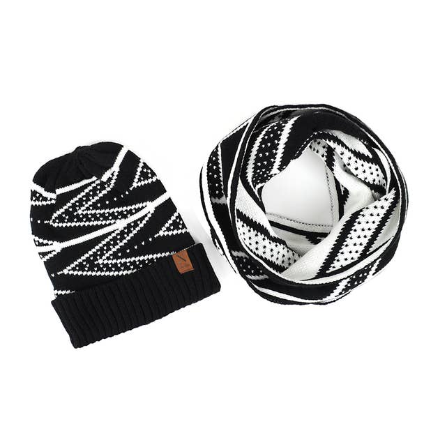 Women's 2pc Reversible Chevron Hat & Infinity Scarf Set
