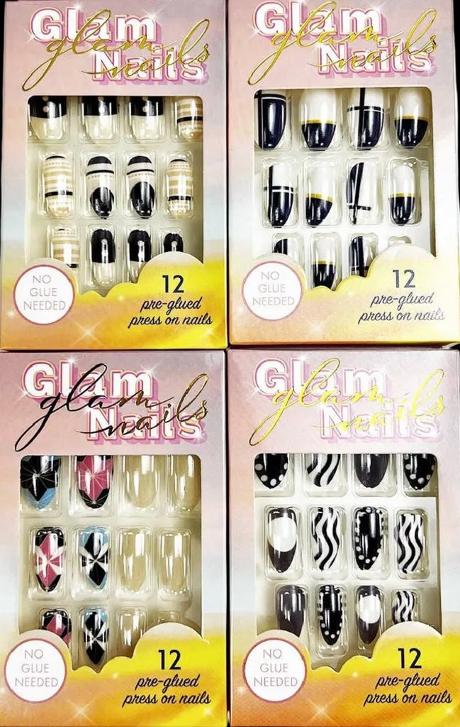 COFFIN SHAPED BLACK AND WHITE PRINT PRESS ON NAIL