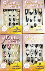 COFFIN SHAPED BLACK AND WHITE PRINT PRESS ON NAIL