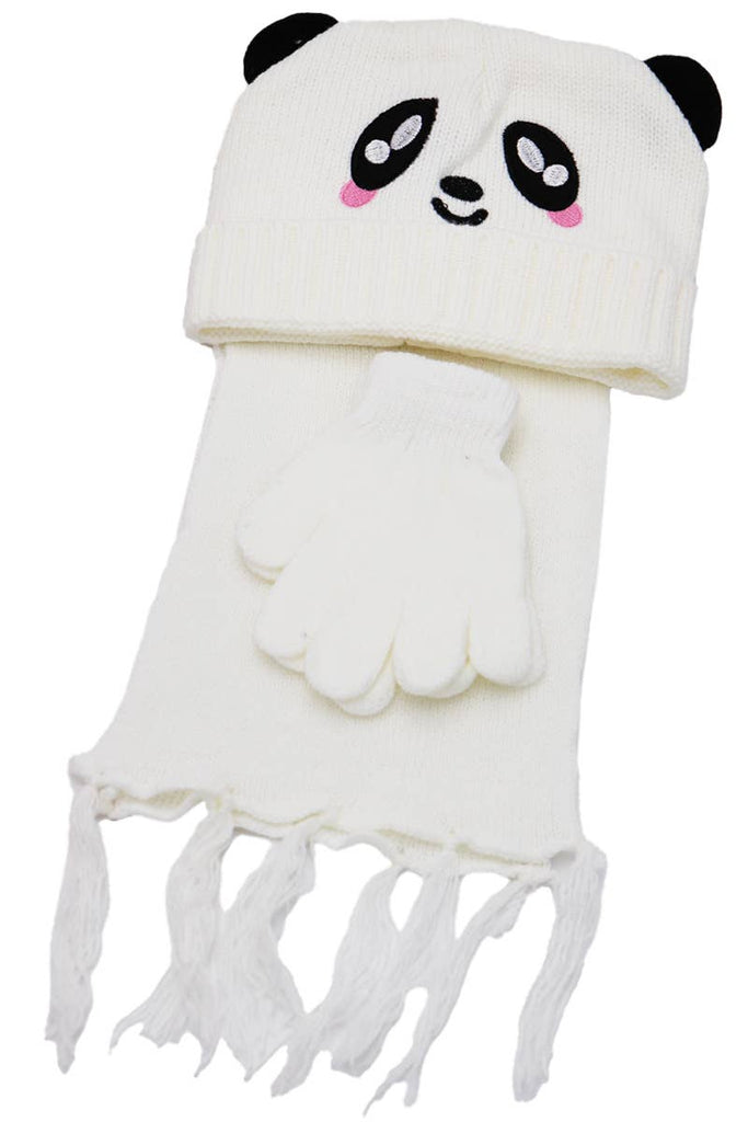 Kids 3 Pcs Panda Beanie, Wrap Scarf, and Gloves