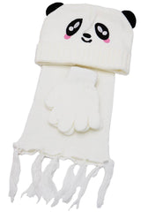 Kids 3 Pcs Panda Beanie, Wrap Scarf, and Gloves