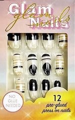 COFFIN SHAPED BLACK AND WHITE PRINT PRESS ON NAIL