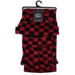 Women's Fleece Red & Black Checkered Winter Set