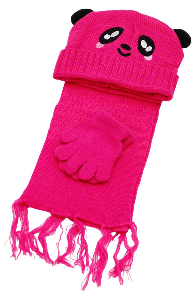 Kids 3 Pcs Panda Beanie, Wrap Scarf, and Gloves