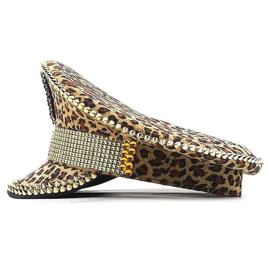 Red Leopard Gleaming Sparking Crystal Sailor Captain Hat