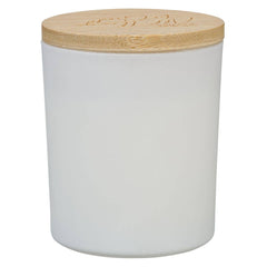 Glass Candle w/Bamboo Lid White God Works Rom. 8:28