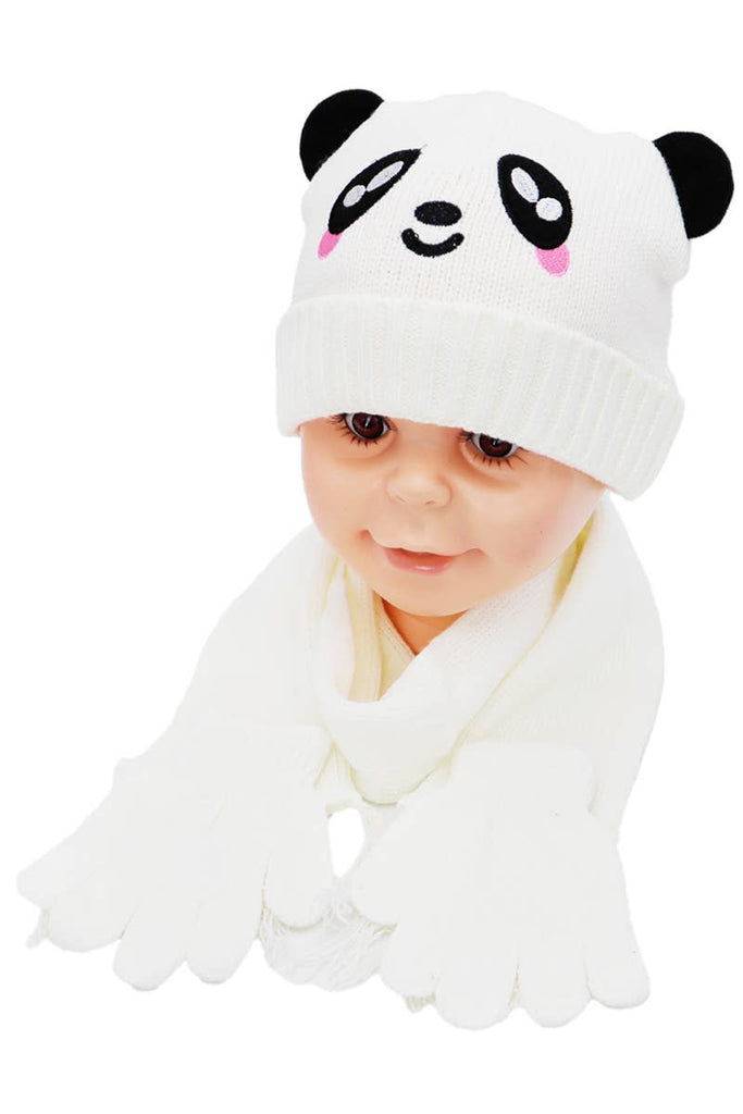 Kids 3 Pcs Panda Beanie, Wrap Scarf, and Gloves
