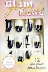 COFFIN SHAPED BLACK AND WHITE PRINT PRESS ON NAIL