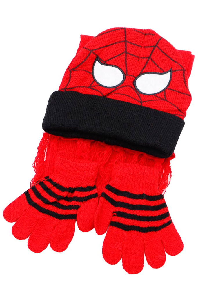 Kids Spider Beanie, Wrap Scarf, and Gloves Set