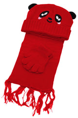 Kids 3 Pcs Panda Beanie, Wrap Scarf, and Gloves