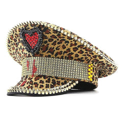 Red Leopard Gleaming Sparking Crystal Sailor Captain Hat