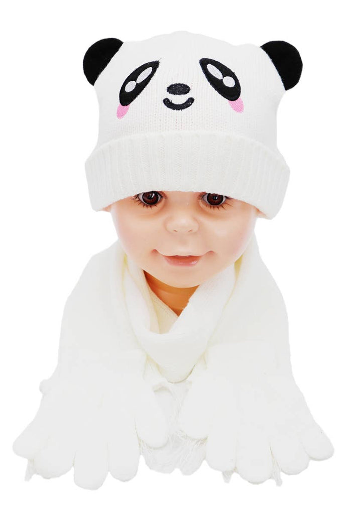 Kids 3 Pcs Panda Beanie, Wrap Scarf, and Gloves