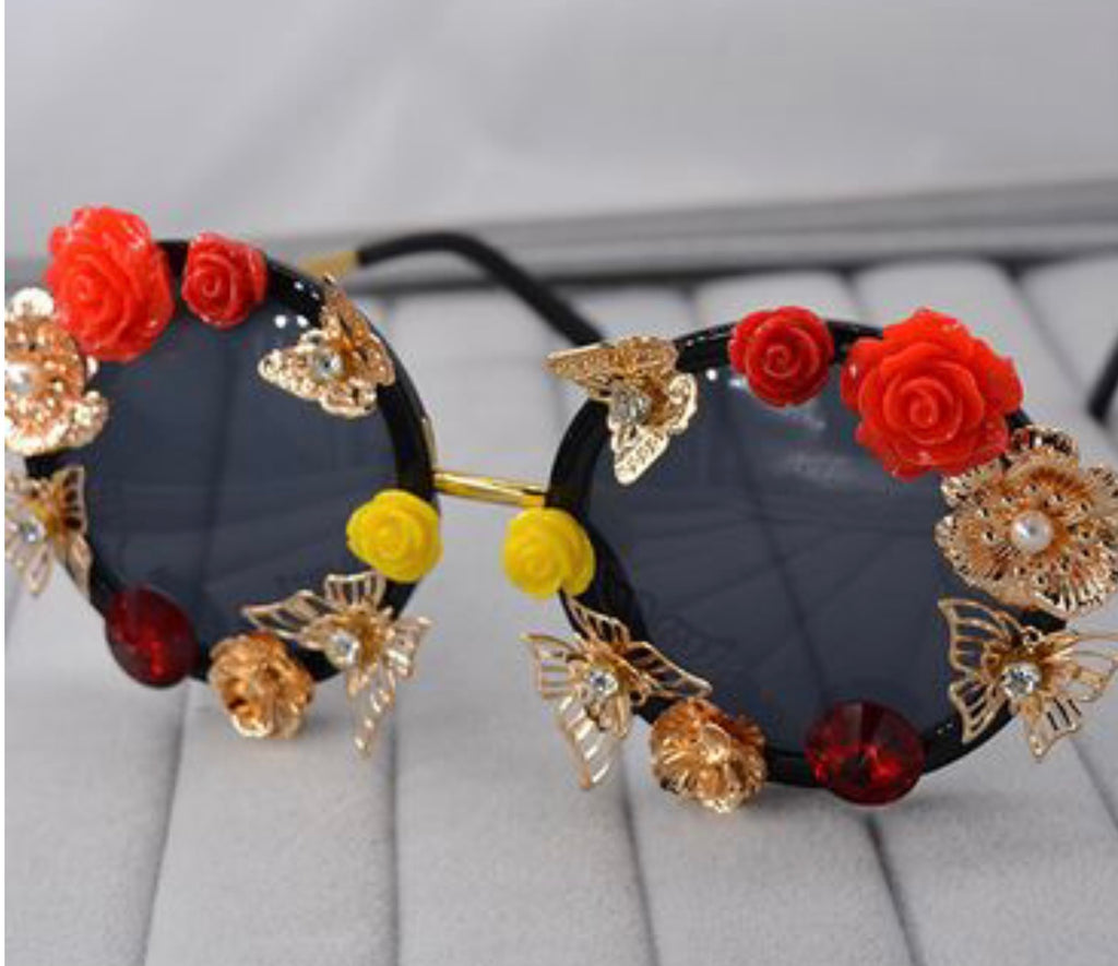 Golden Butterfly & roses sunglasses