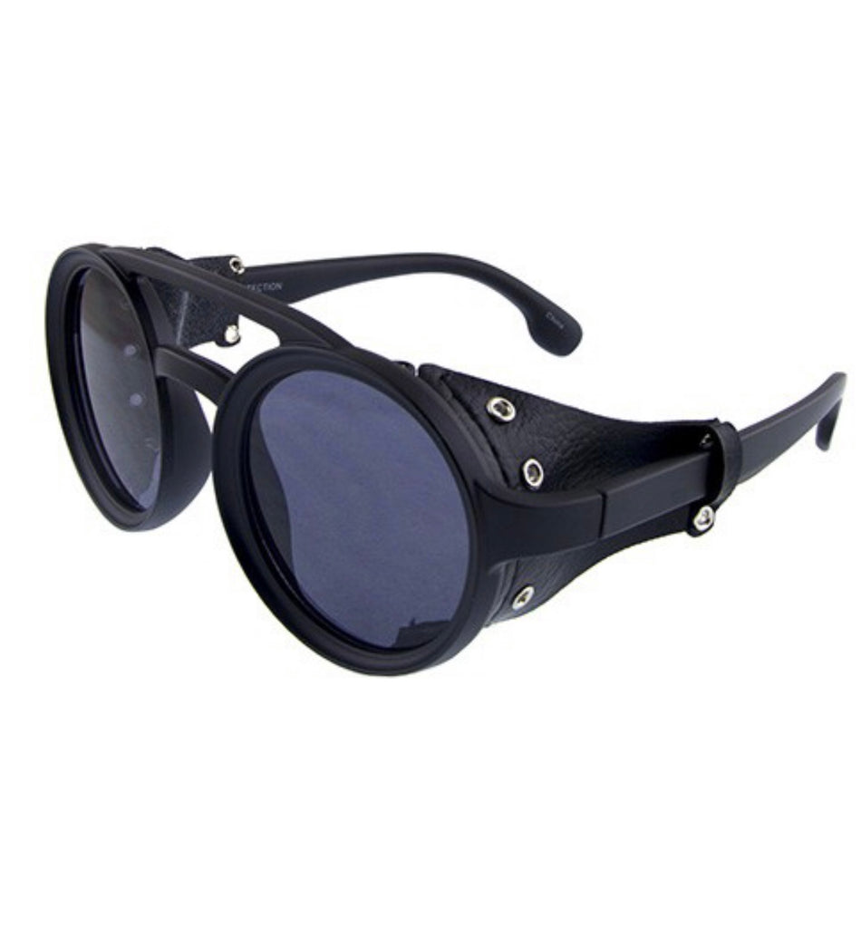 Leather retro round sunglasses