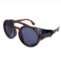 Leather retro round sunglasses