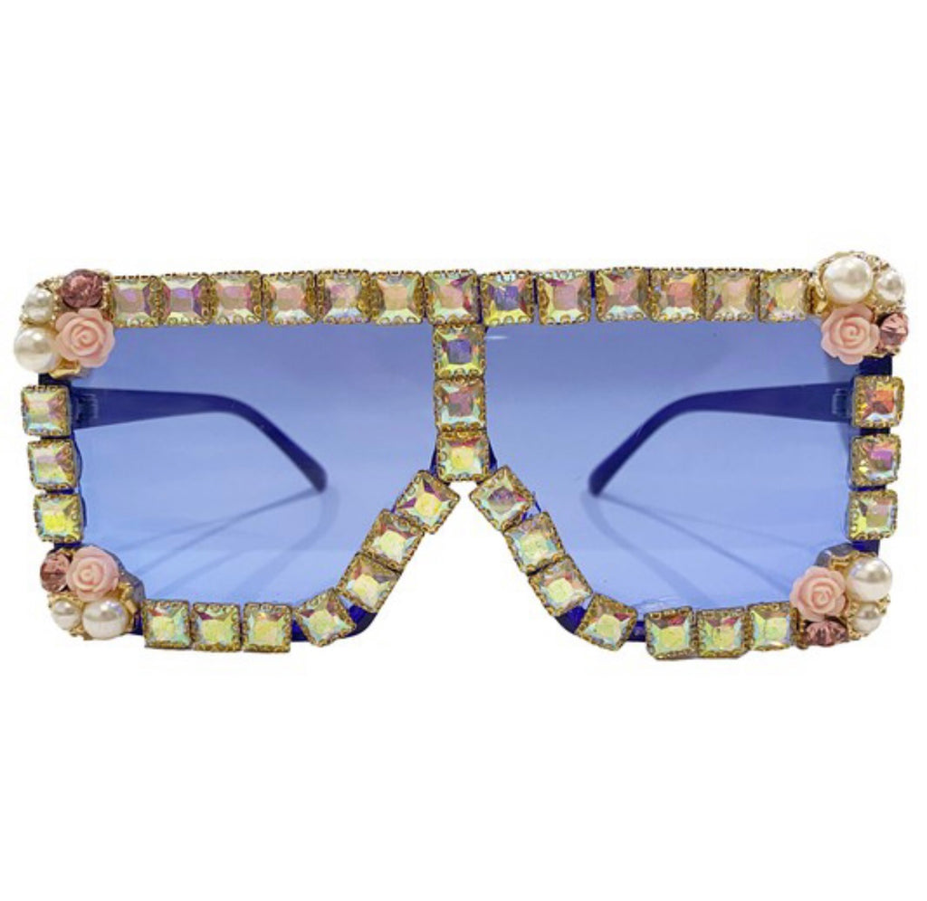 Ocean Blue Rhinestone Sunglasses