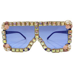 Ocean Blue Rhinestone Sunglasses